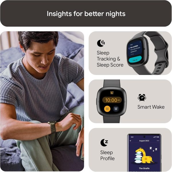 Fitbit Sense 2 Advanced Health and Fitness Smartwatch with Tools to Manage Stress and Sleep, ECG App, SpO2, 24/7 Heart Rate and GPS, Shadow Grey/Graphite, One Size (S & L Bands Included) - Image 4