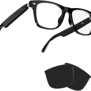 IVY TWS Smart Bluetooth Audio Glasses - Blue Light Blocking & Sunglasses Lens kits for Office Outdoor Sports Drive - Smart Glasses for Men & Women - Black Frame