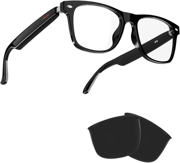 IVY TWS Smart Bluetooth Audio Glasses - Blue Light Blocking & Sunglasses Lens kits for Office Outdoor Sports Drive - Smart Glasses for Men & Women - Black Frame
