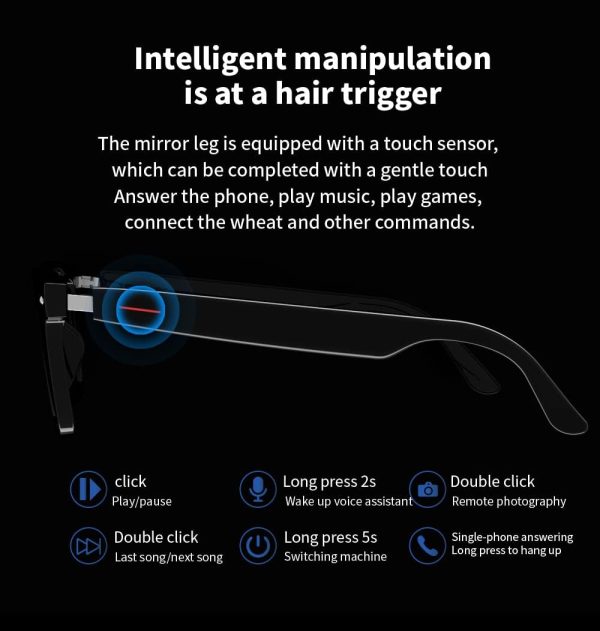 IVY TWS Smart Bluetooth Audio Glasses - Blue Light Blocking & Sunglasses Lens kits for Office Outdoor Sports Drive - Smart Glasses for Men & Women - Black Frame - Image 2