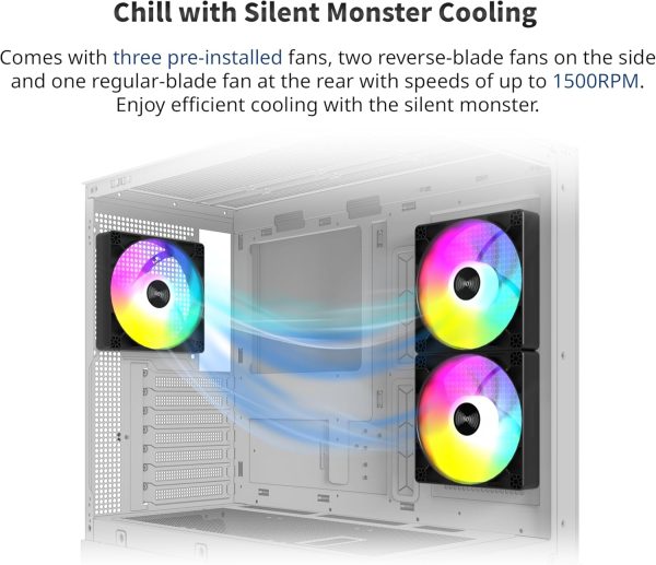 MONTECH XR, ATX Mid-Tower PC Gaming Case, 3 x 120mm ARGB PWM Fans Pre-Installed, Full-View Dual Tempered Glass Panel, Wood-Grain Design I/O Interface, Support 4090 GPUs, 360mm Radiator Support, Black - Image 3
