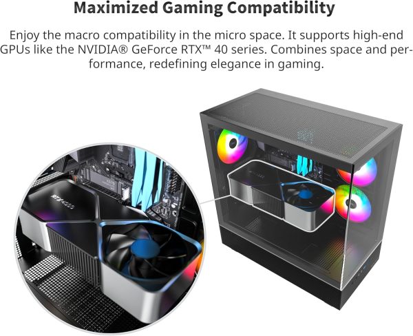 MONTECH XR, ATX Mid-Tower PC Gaming Case, 3 x 120mm ARGB PWM Fans Pre-Installed, Full-View Dual Tempered Glass Panel, Wood-Grain Design I/O Interface, Support 4090 GPUs, 360mm Radiator Support, Black - Image 6