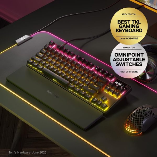 SteelSeries Apex Pro TKL HyperMagnetic Gaming Keyboard - Adjustable Actuation - Esports Tenkeyless - OLED Screen - RGB - PBT Keycaps - USB-C - 2023 Edition,Black - Image 2